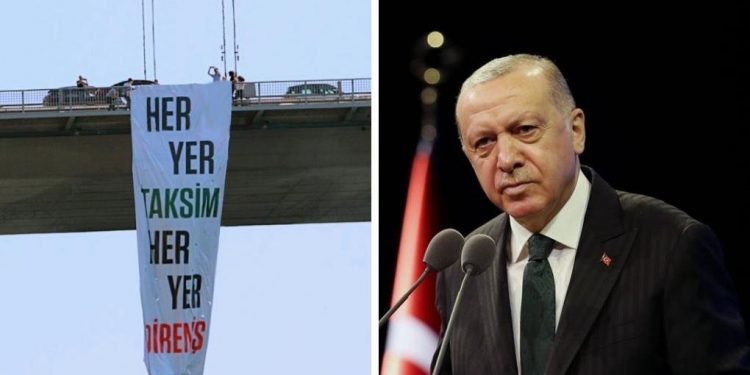 لافتة على جسر البسفور تستفز أردوغان.. ماذا تضمنت؟