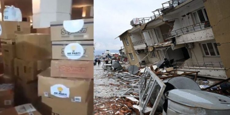 لصق شعار العدالة والتنمية على مساعدات تبرع بها الشعب